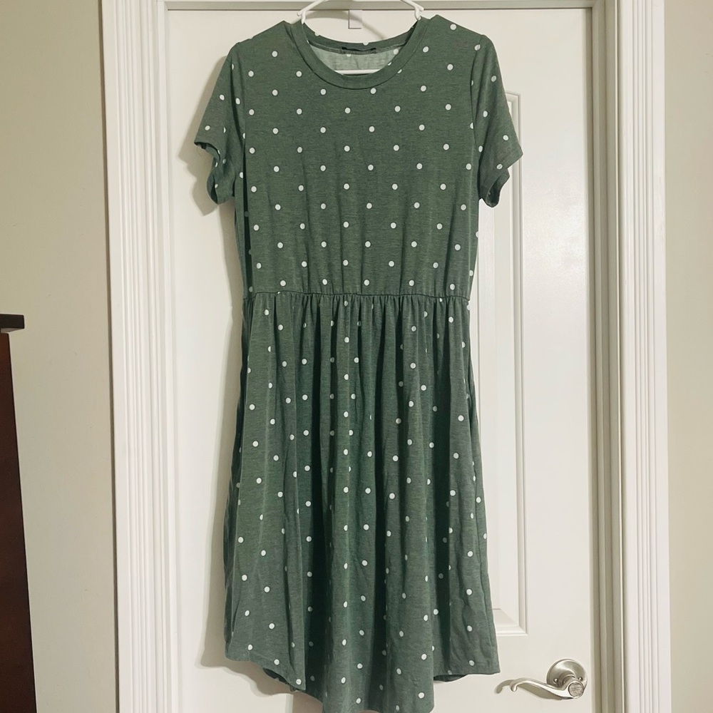 Green Midi Dress With White Polka Dots